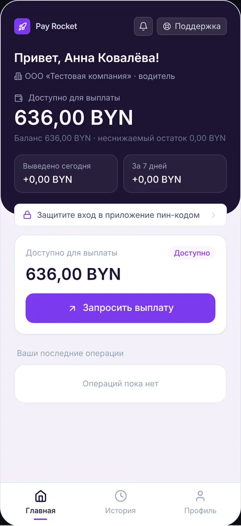 Экран приложения: сумма, доступная для выплаты